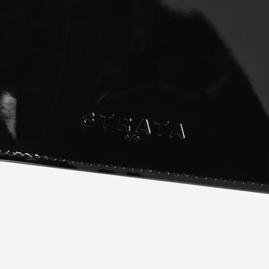 Strata Flat Travel Sleeve Patent Black 398 Logo Detail