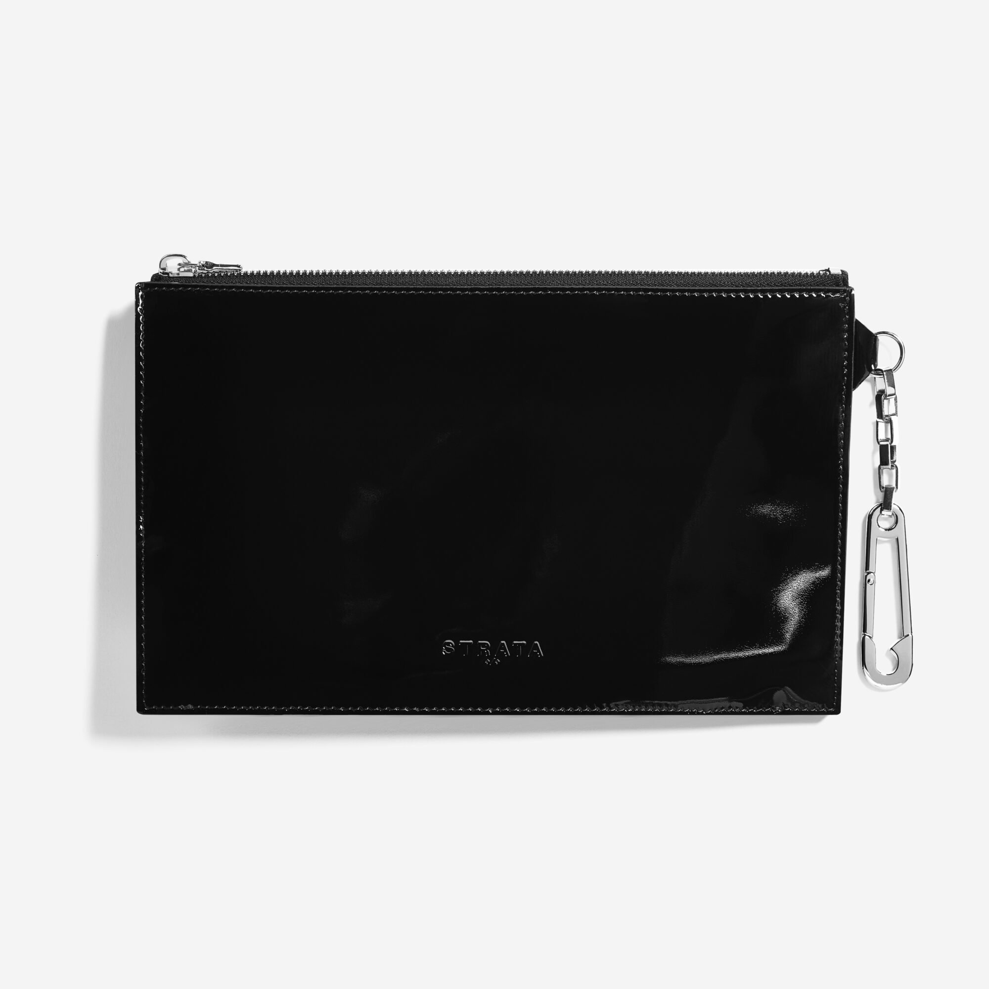 Strata Flat Zip Leather Clutch Patent Leather 128 Front