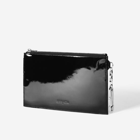 Strata Flat Zip Leather Clutch Patent Leather 505 3 4